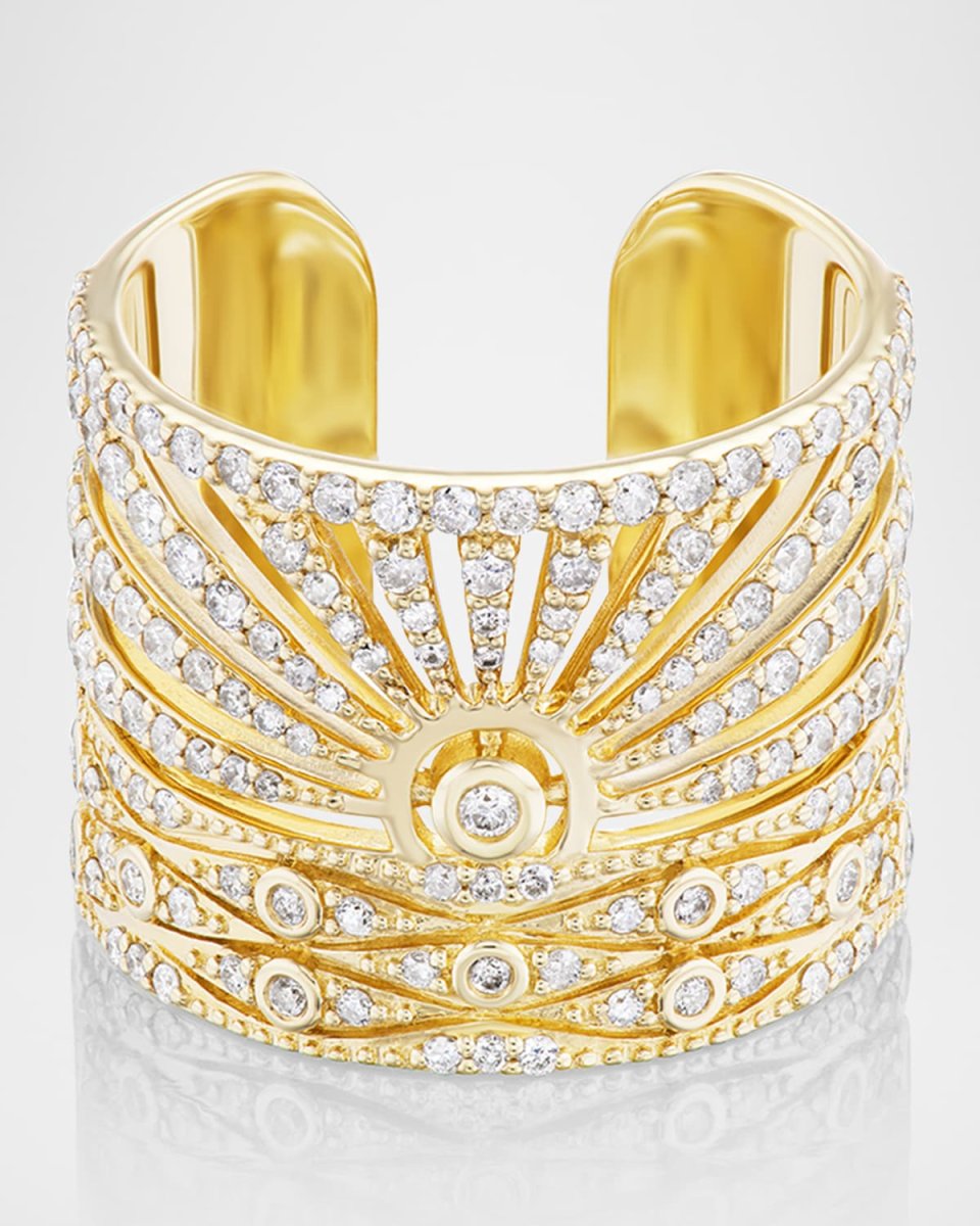 14K Yellow Gold Pave Sunrise Cuff Ring